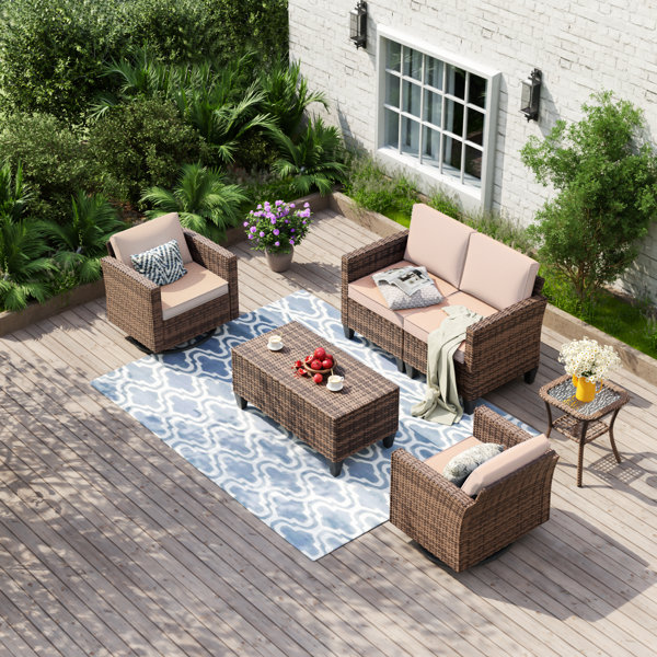 Ebern Designs Kisner 4 Person Outdoor Rattan Patio Sofa With Storage